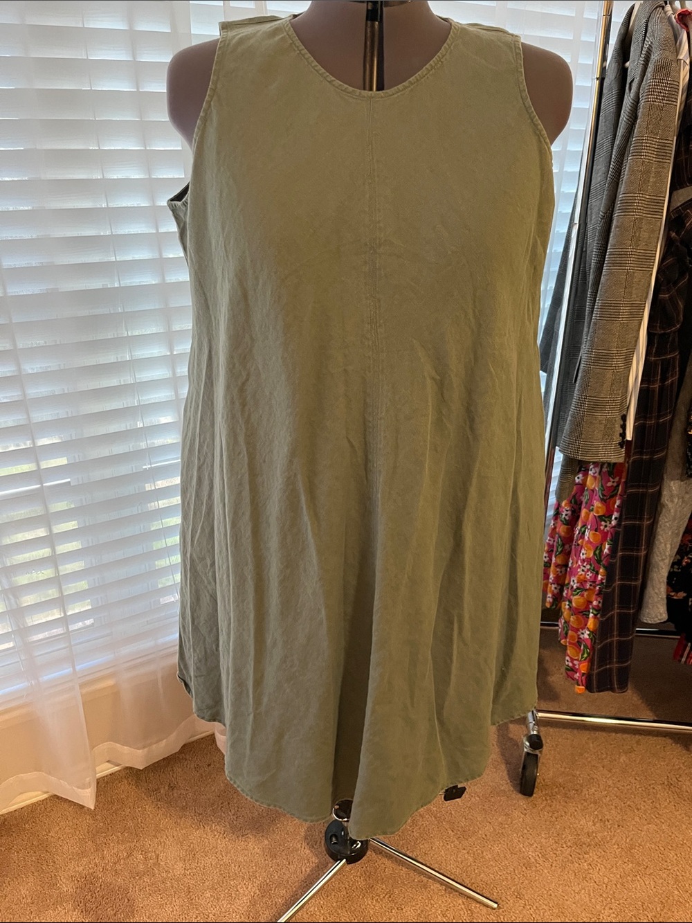 Lands’ End Olive Linen Trapeze Dress 2x